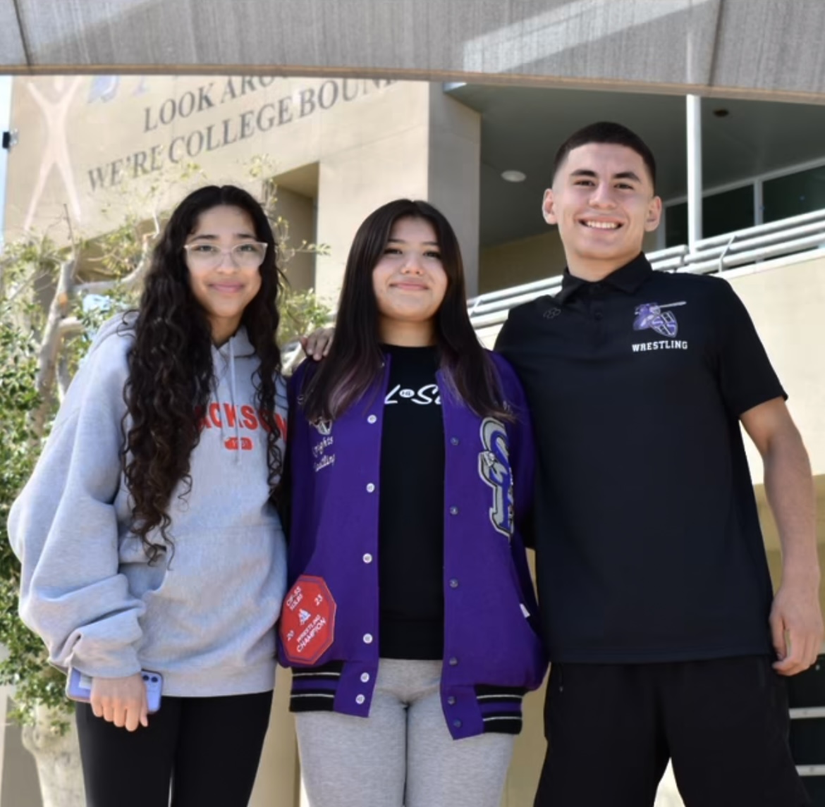 Alisa Murillo, Kaylin Montaño, and Felicito Nuñez before leaving for State on Feb. 21, 2024. Submitted by: Nicole Sanchez