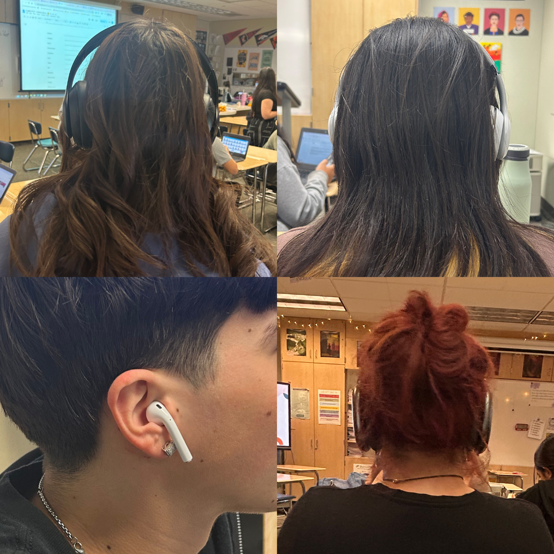Shadow Hills students wearing headphones and AirPods. 