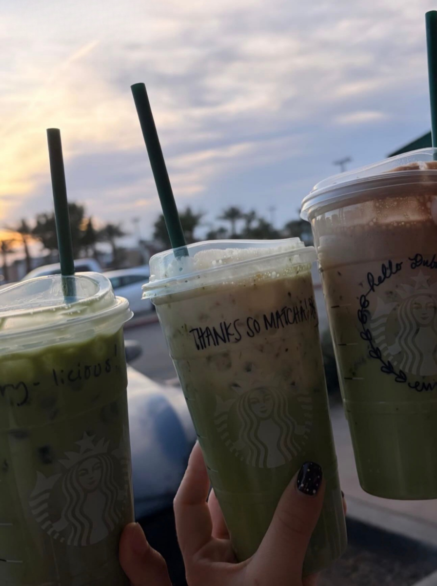 Shadow students enjoy the Valentine-themed flavors of Starbucks drinks. 